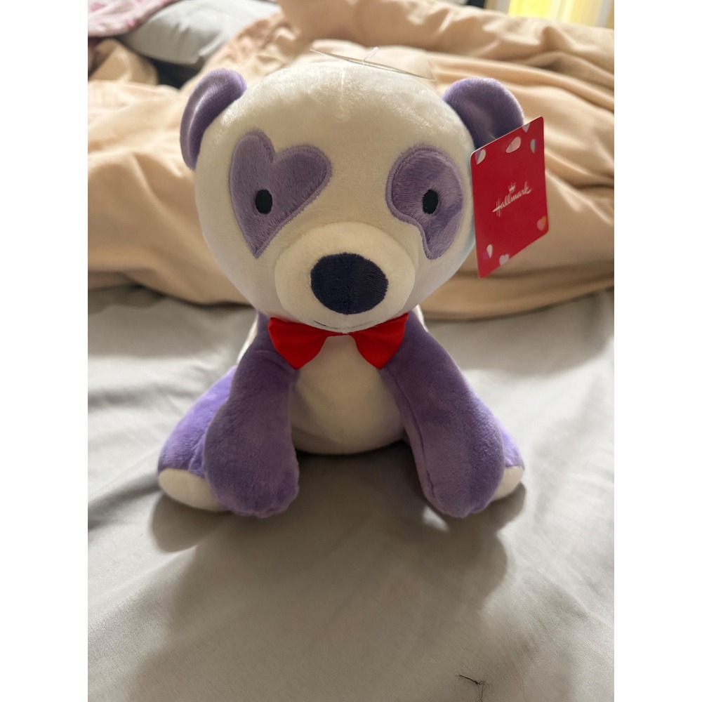 Hallmark Purple Panda Valentine Plush Stuffed Animal Heart Eyes Red Bow NWT